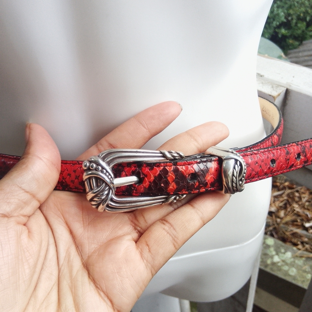 Brighton Red Leather Snakeskin Skinny Belt XL - Picture 5 of 8